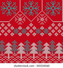 Vector Illustration of Ugly sweater seamless Pattern for Design, Website, Background, Banner. Merry christmas Knitted Retro cloth with Snowflake and Christmas tree Element Template