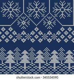 Vector Illustration of Ugly sweater seamless Pattern for Design, Website, Background, Banner. Merry christmas Knitted Retro cloth with Snowflake and Christmas tree Element Template