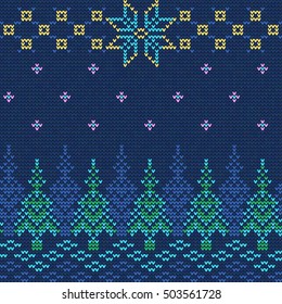 Vector Illustration of Ugly sweater seamless Pattern for Design, Website, Background, Banner. Merry christmas Knitted Retro cloth with Snowflake Element Template