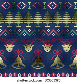 Vector Illustration of Ugly sweater seamless Pattern for Design, Website, Background, Banner. Merry christmas Knitted Retro cloth with Snowflake Element Template