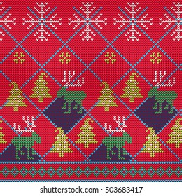 Vector Illustration of Ugly sweater seamless Pattern for Design, Website, Background, Banner. Merry christmas Knitted Retro cloth with Snowflake Element Template