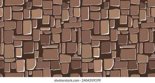 Vector illustration For Ui Game element. Seamless stones pattern. Brown stone wall.