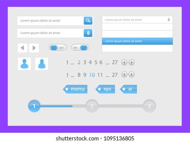 Vector Illustration of UI kit. Active button, non-activ button, check button, slider, search are, pagination