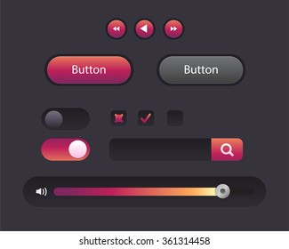 Vector Illustration Of UI Kit. Active Button, Non-activ Button, Check Button, Slider, Search Area