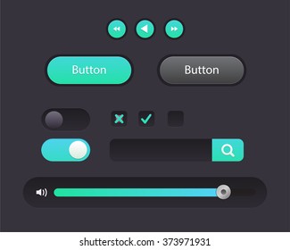 Vector Illustration Of UI Kit. Active Button, Non-activ Button, Check Button, Slider, Search Area