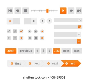 Vector Illustration of UI kit. Active button, non-activ button, check button, slider, search area