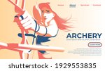 Vector illustration for UI or a landing page of the female archer is pulling the bow and ready to shoot with determination eyes.