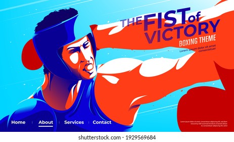 Vector illustration for ui or a landing page of the amateur boxer that the boxer in blue is punching to his opponent