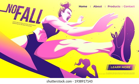 Vector illustration for ui or a landing page of hurdle running of the female athletes is jumping across the hurdle with determination in the game.