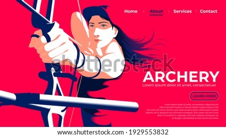 Vector illustration for ui or a landing page of the female archer is pulling the bow and ready to shoot with determination eyes.