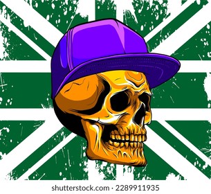 ilustración vectorial de la bandera del Reino Unido con calavera sobre fondo blanco
