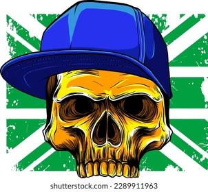 vector illustration of UK flag with skull on white background