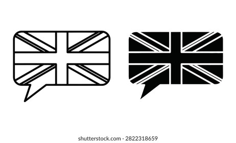 Vector illustration of UK flag speech bubbles representing British English language communication and chat.