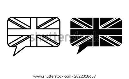 Vector illustration of UK flag speech bubbles representing British English language communication and chat.