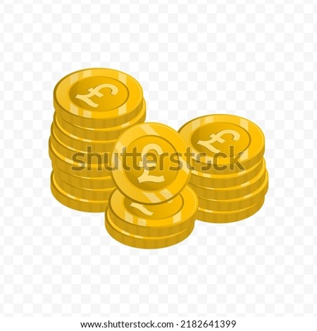 Vector illustration of UK Pound coins. gold colored vector for website design. Simple design with transparent background (PNG).