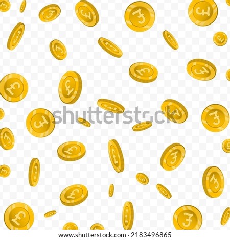 Vector illustration of UK Pound currency. Flying gold coins on transparent background (PNG).