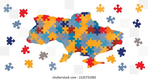 vector illustration of Ukraine broken into pieces as jigsaw puzzle