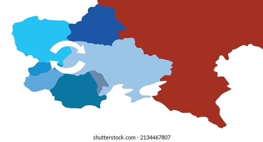vector illustration of Ukraine and Europe map with arrows for replacement and migration issues