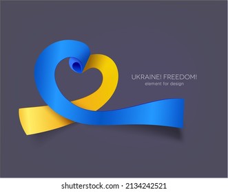 Vector Illustration, Ukraine Flag Heart Ribbon. Banner