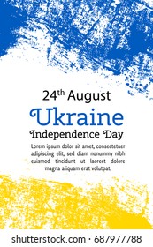 Vector illustration Ukraine Independence Day, Ukrainian flag in trendy grunge style. 24 August design template for poster, banner, flyer, greeting,invitation card.Independence day cards. National day