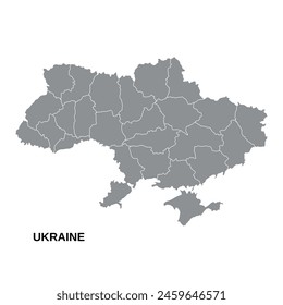 Ilustración vectorial de Ucrania mapa en color gris. Ilustración de fondo de mapa de Ucrania con áreas, sin inscripciones, aislado sobre fondo blanco. Icono del mapa político de Ucrania, Vector.