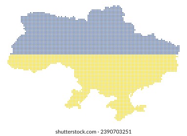 Vector illustration of Ukraine map outline with a circles in the colors of the Ukrainian flag. Symbolizing patriotism