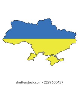 Vector illustration of Ukraine map overlaid with the national flag, highlighting the country's geographic outline combined with its national colors.