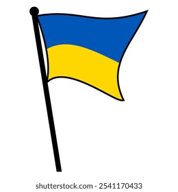 Vector Illustration of Ukraine National Flag Waving on Flagpole – Flat Design, Isolated on White Background, Editable and Scalable EPS for Icons and Print Media