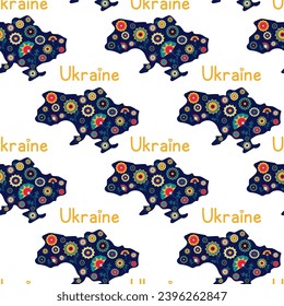 Vector Illustration Ukraine pattern, map, flowers