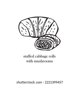 Vector illustration of a Ukrainian dish - stuffed cabbage rolls with mushrooms. Dishes for Christmas and New Year.