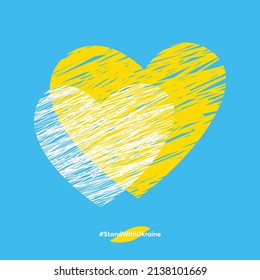 Vector illustration with Ukrainian flag colors, heart and a hashtag. Banner for Ukraine support. No war, stop war. Stand with Ukraine, help Ukrainian. Stand with Ukraine hashtag