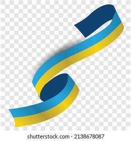 Vector illustration of the Ukrainian flag ribbon on a transparent background, isolated. Realistic vector