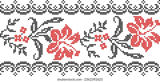 Vector illustration of Ukrainian floral ornament in ethnic style, identity, vyshyvanka, embroidery for print clothes, websites, banners. Background. Geometric design, border, copy space, frame