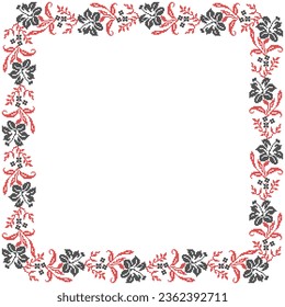 Vector illustration of Ukrainian floral ornament in ethnic style, identity, vyshyvanka, embroidery for print clothes, websites, banners. Background. Geometric design, border, copy space, frame