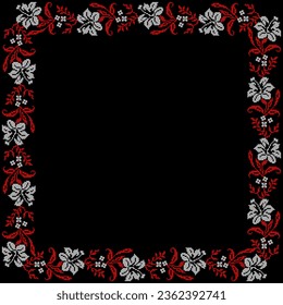 Vector illustration of Ukrainian floral ornament in ethnic style, identity, vyshyvanka, embroidery for print clothes, websites, banners. Background. Geometric design, border, copy space, frame