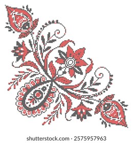 Vector illustration of Ukrainian floral ornament in ethnic style, identity, vyshyvanka, embroidery for print clothes, websites, banners. Background. Geometric design, copy space, frame