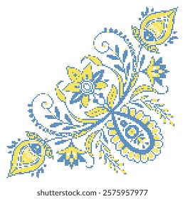 Vector illustration of Ukrainian floral ornament in ethnic style, identity, vyshyvanka, embroidery for print clothes, websites, banners. Background. Geometric design, copy space, frame