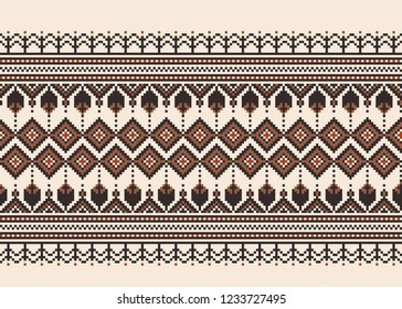 Vector illustration of Ukrainian folk seamless pattern ornament. Ethnic ornament. Border element. Traditional Ukrainian, Belarusian folk art knitted embroidery pattern - Vyshyvanka.