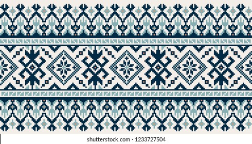 Vector illustration of Ukrainian folk seamless pattern ornament. Ethnic ornament. Border element. Traditional Ukrainian, Belarusian folk art knitted embroidery pattern - Vyshyvanka.