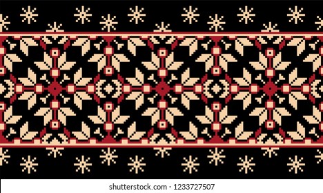 Vector illustration of Ukrainian folk seamless pattern ornament. Ethnic ornament. Border element. Traditional Ukrainian, Belarusian folk art knitted embroidery pattern - Vyshyvanka.