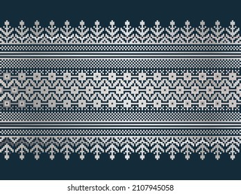 Ilustración vectorial del adorno de patrón ininterrumpido de Ucrania. Ornamento étnico. Elemento Border. Arte folclórico tradicional ucraniano y bielorruso patrón de bordado de punto - Vyshyvanka