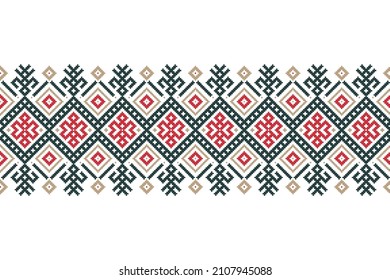 Ilustración vectorial del adorno de patrón ininterrumpido de Ucrania. Ornamento étnico. Elemento Border. Arte folclórico tradicional ucraniano y bielorruso patrón de bordado de punto - Vyshyvanka