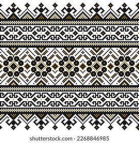 Ilustración vectorial del adorno de patrón ininterrumpido de Ucrania. Ornamento étnico. Elemento Border. Patrón de bordado de punto de arte folclórico ucraniano tradicional - Vyshyvanka