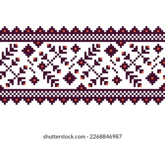 Vector illustration of Ukrainian folk seamless pattern ornament. Ethnic ornament. Border element. Traditional Ukrainian, folk art knitted embroidery pattern - Vyshyvanka