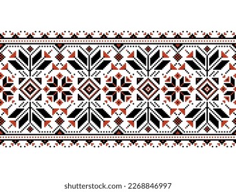 Ilustración vectorial del adorno de patrón ininterrumpido de Ucrania. Ornamento étnico. Elemento Border. Patrón de bordado de punto de arte folclórico ucraniano tradicional - Vyshyvanka