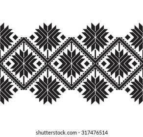 Vector illustration of Ukrainian folk seamless border pattern. Ethnic black and white ornament.