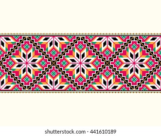 Vector illustration of ukrainian folk seamless border pattern. Ethnic colorful ornament.