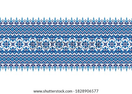 Vector illustration of Ukrainian folk seamless pattern ornament. Ethnic ornament. Border element. Traditional Ukrainian, Belarusian folk art knitted embroidery pattern - Vyshyvanka.