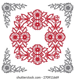Vector illustration in Ukrainian folk style. Floral round pattern in ukrainian oriental ethnic style. Petrykivka art (Petryakovka painting).