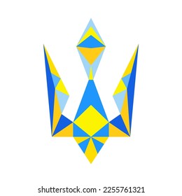 Vector illustration of Ukrainian national emblen - trident in geometric polygonal style. Can be used for quilt sewing, patchwork, web design, social net posting, posters, cards, banners.